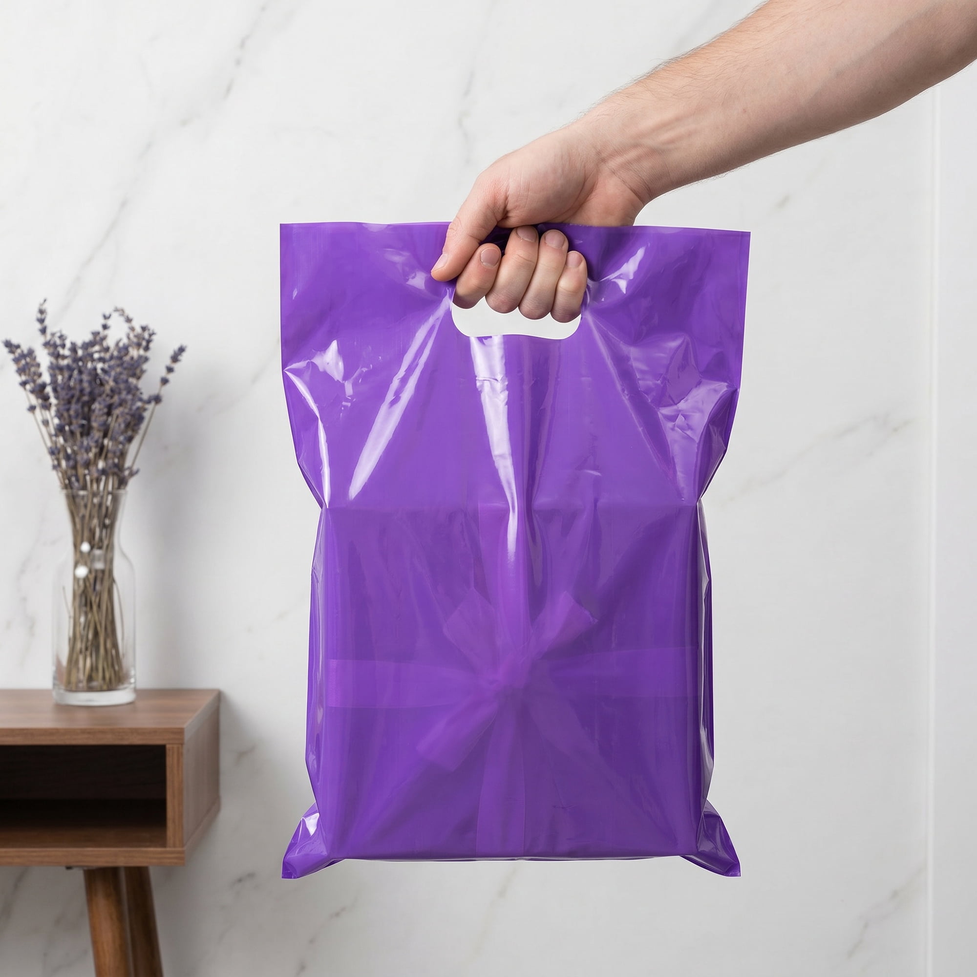 Unique Bargains 50Pcs Premium Waterproof Gift Bags Purple 9.8" x 13.8"
