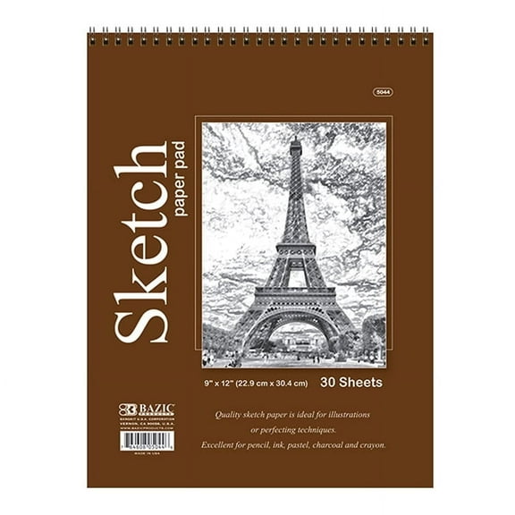 BAZIC Sketch Pad 30 Sheets 9" X 12" Top Spiral Sketchbook Drawing Pads, 1-Pack