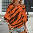 thumbnail image 3 of Wild Tiger Stripe Pattern Women's V-Neck Blouse With 3/4 Ruffled Bell Sleeves Casual Top Ladies Blouses, 3 of 7