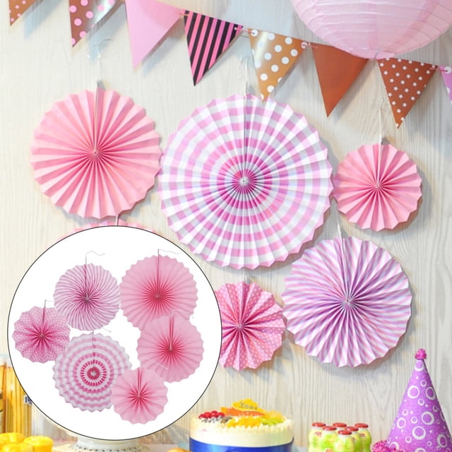 Hanging Paper Fans Party Set Round Pattern Paper Garlands Decoration For Birthday Baby Boy Shower Graduation Set Of 6