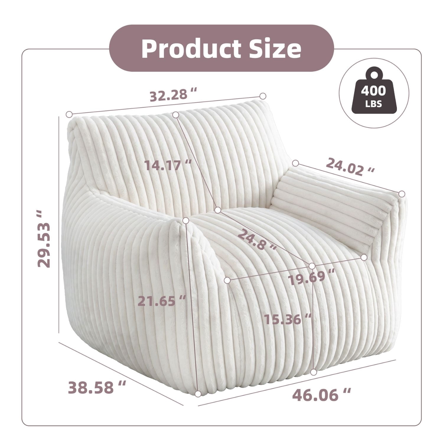 Plush Bean Bag Chair for Living Room, Oversized Comfy Bean bag Lounge Chair Lazy Floor Sofa Couch for Bedroom, Dorm, Beige