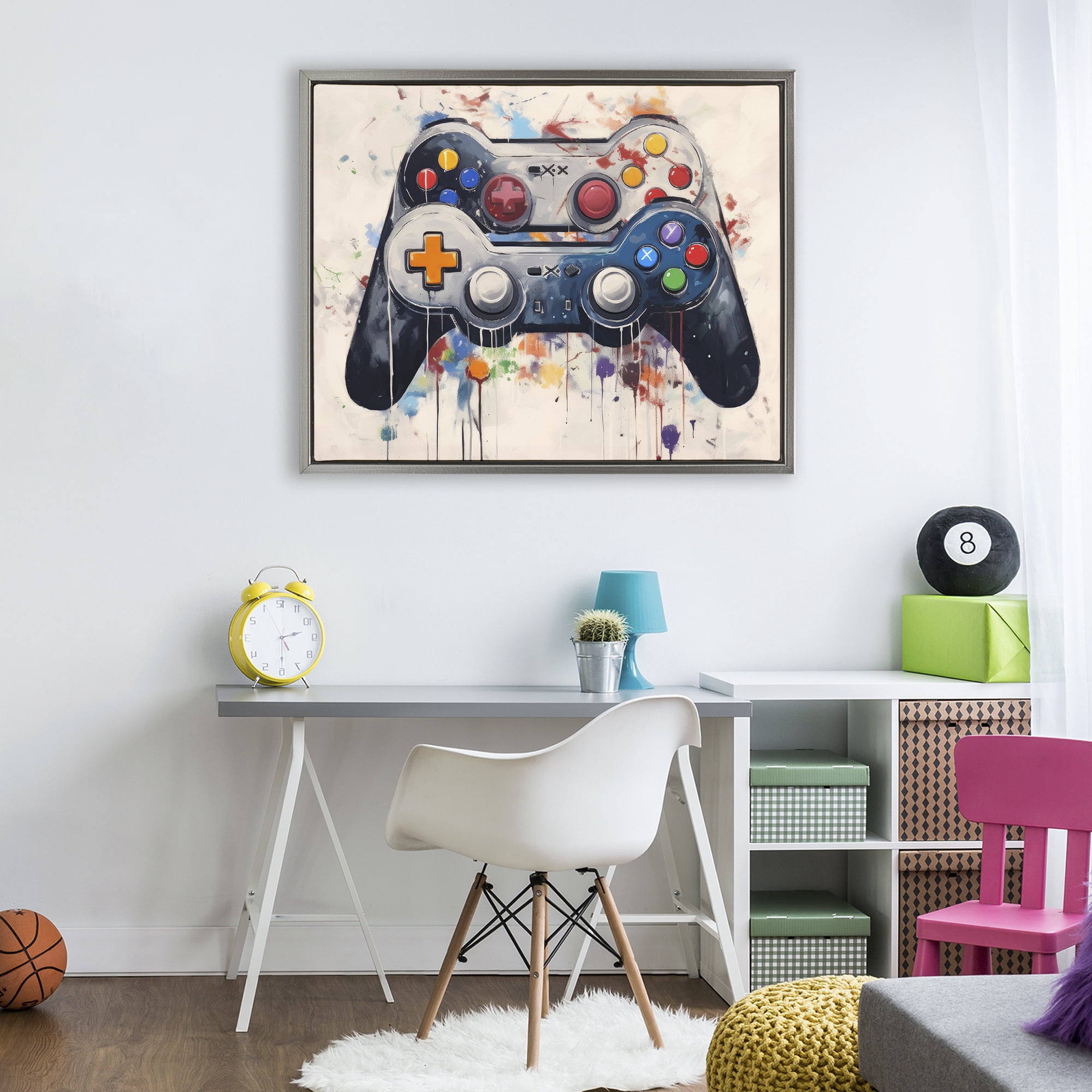 Stupell Industries Joystick Journeys Controller Duo Gray Framed Floater Canvas Wall Art, design by Lazar Studio