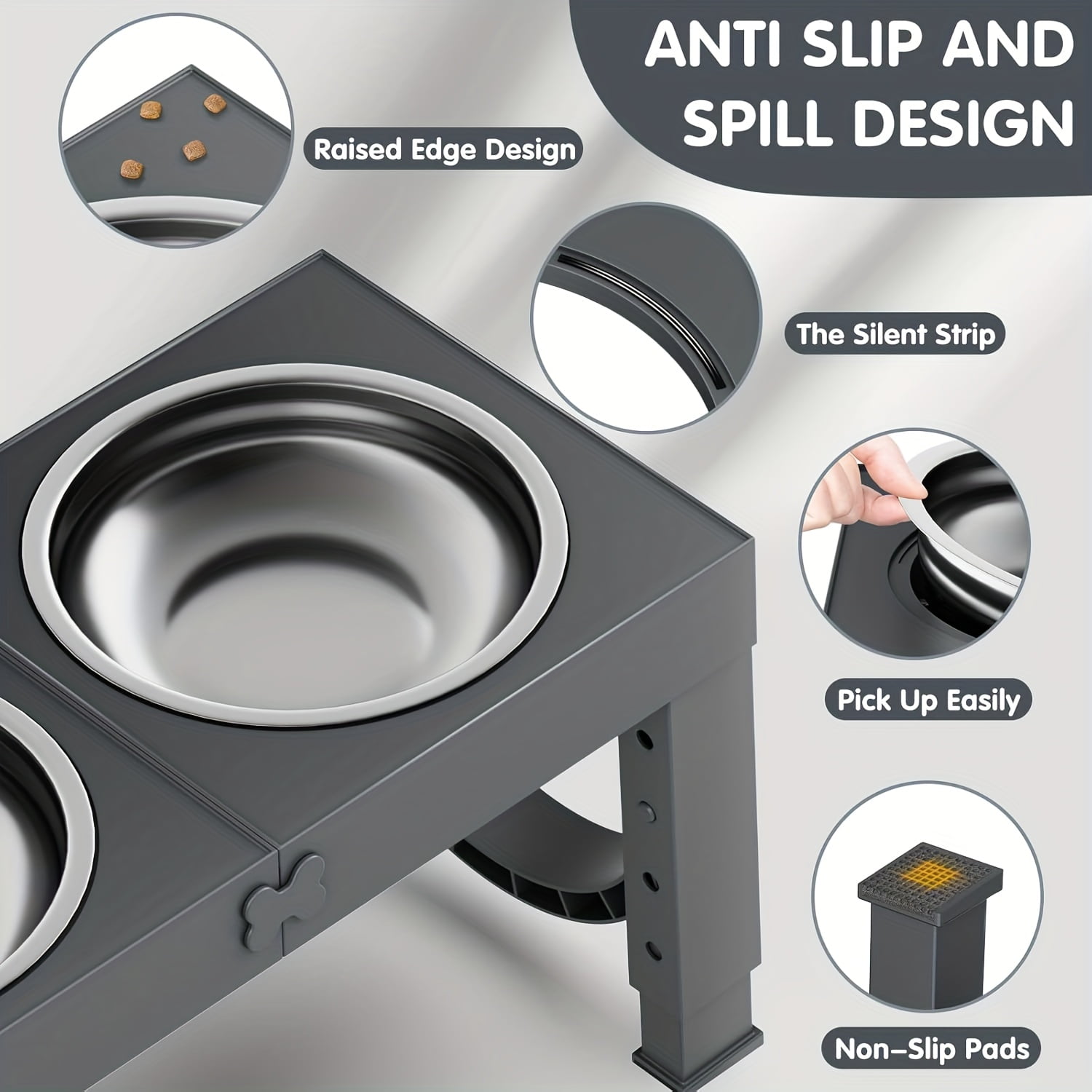X XBEN 2-Pack Elevated Dog Bowls Stand, 5-Level Height Adjustable Feeder with 2 Stainless Steel Bowls, Anti-Slip Joint Relief Food Water Dish for Small Medium Large Dogs
