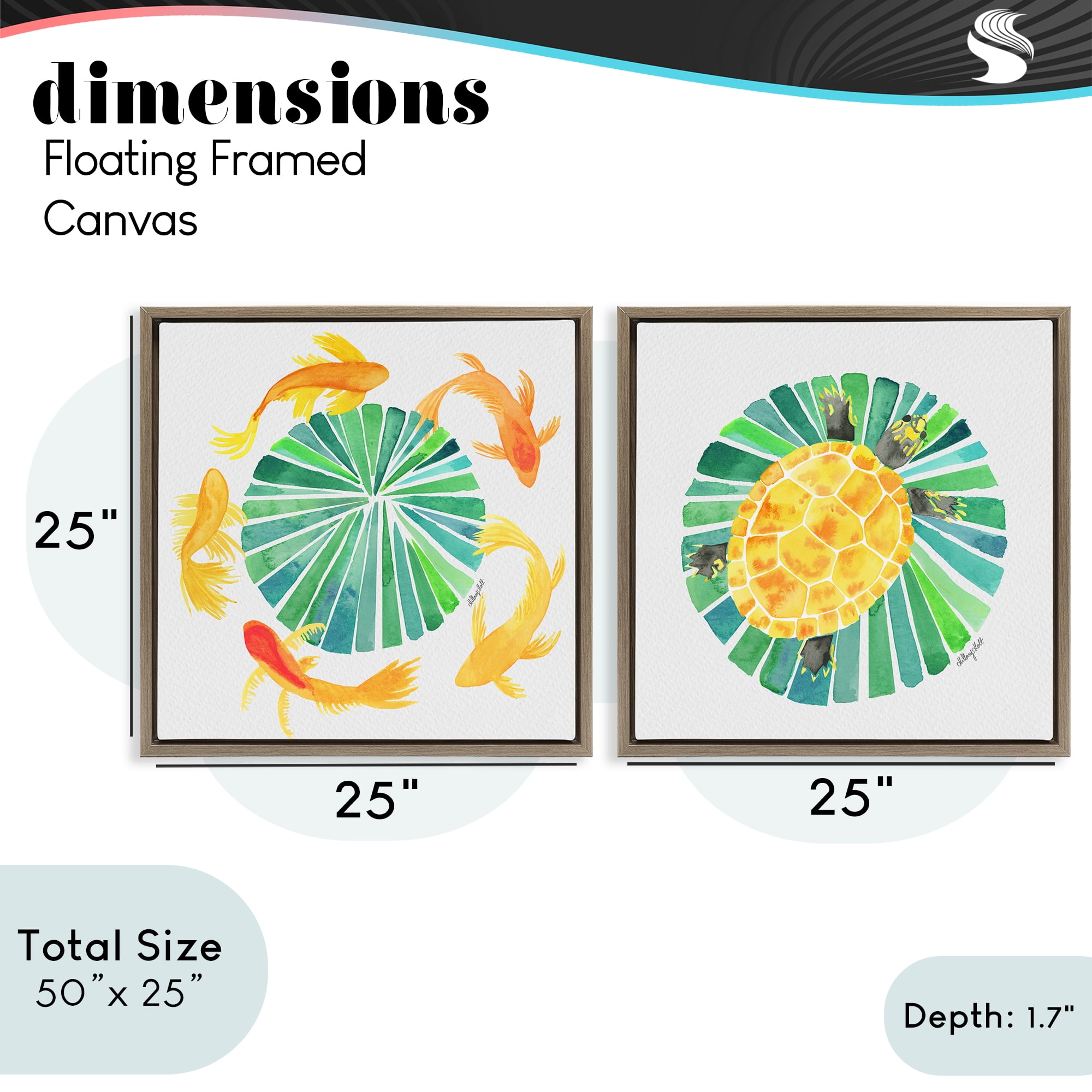 Stupell Industries Orbital Aquatic Creatures 2 Piece Brown Framed Floater Canvas Set, design by Hillary Holt