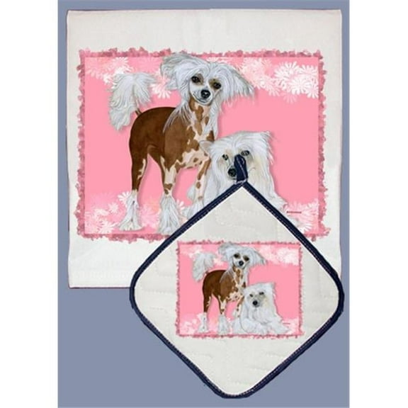 Pipsqueak Productions DP598 Chinese Crested Dish Towel And Pot Holder Set