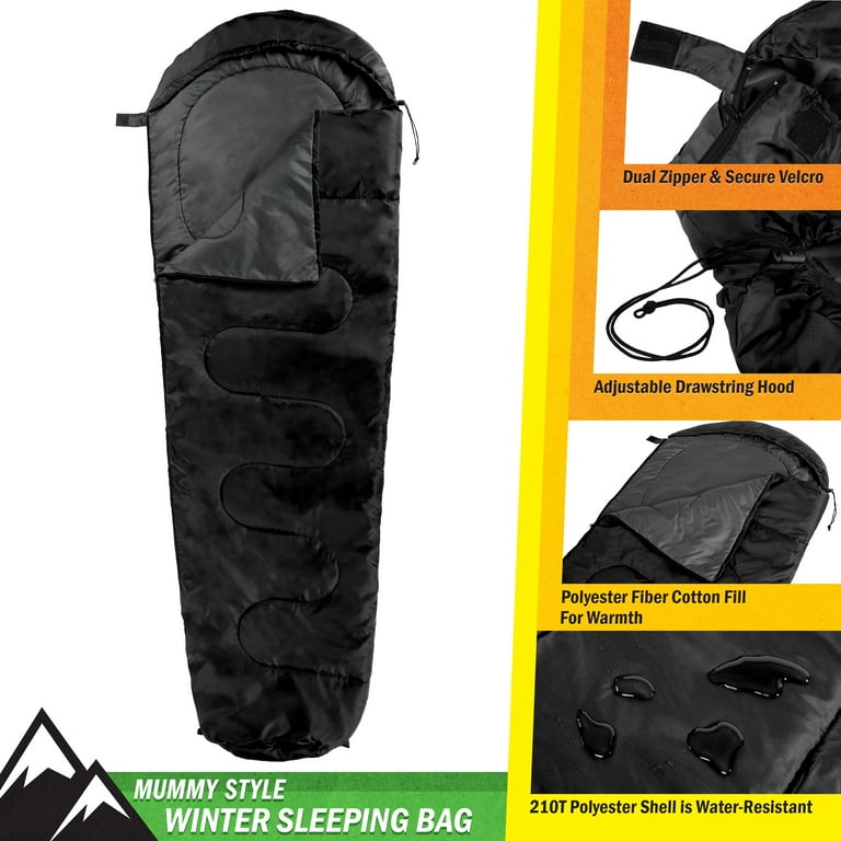 Wakeman Outdoors Cold Weather Mummy Sleeping Bag Rated to 25