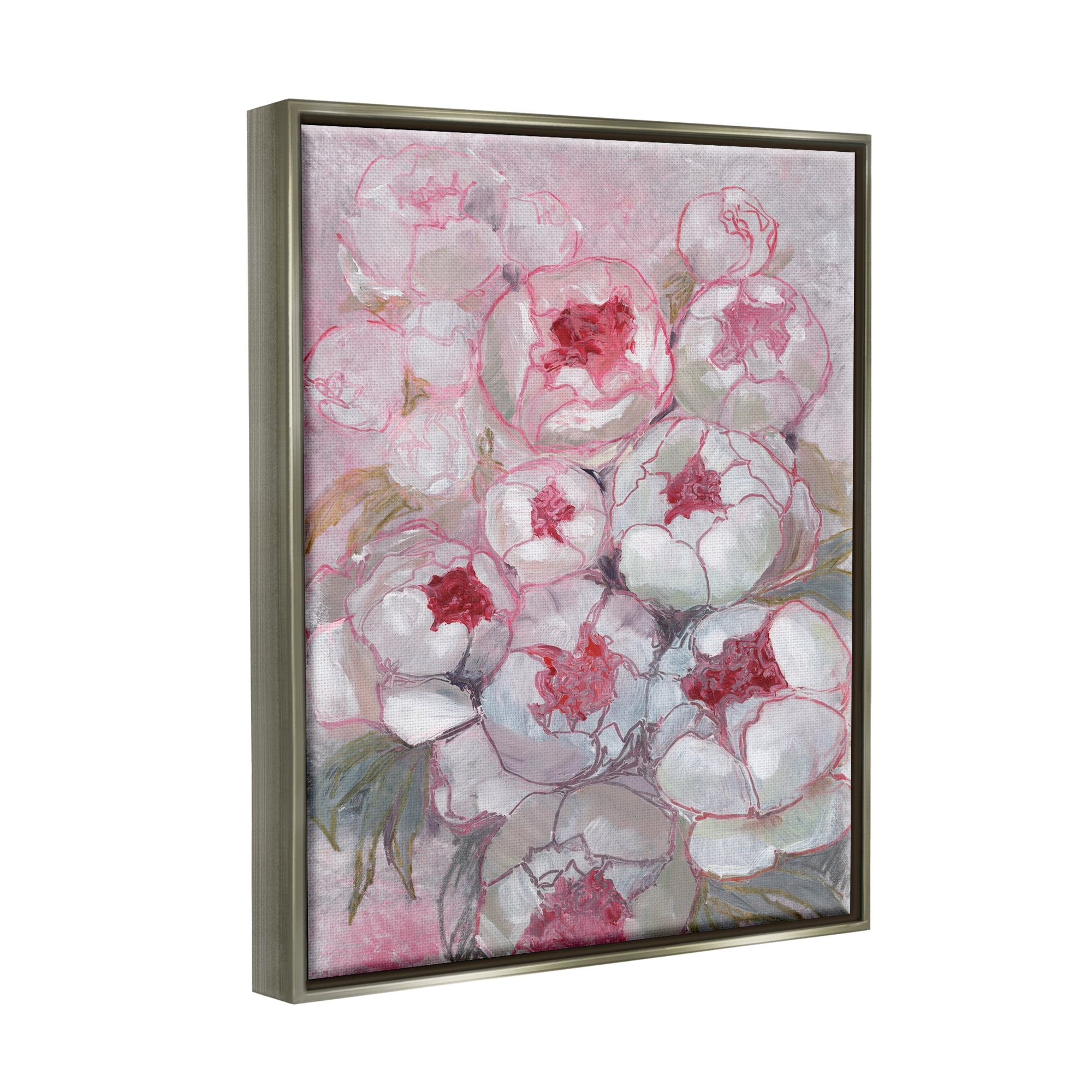 Stupell Pink Outline Peony Blooms Abstract Botanical & Floral Painting Gray Floater Framed Art Print Wall Art