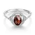 thumbnail image 2 of Gem Stone King 1.34 Ct Oval Checkerboard Red Garnet 925 Sterling Silver Ring (Size 5), 2 of 4