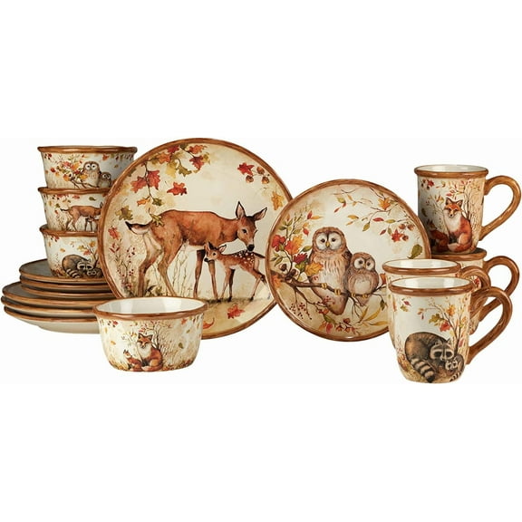 International Pine Forest 16 pc Dinnerware Set, Service for 4, BROWN