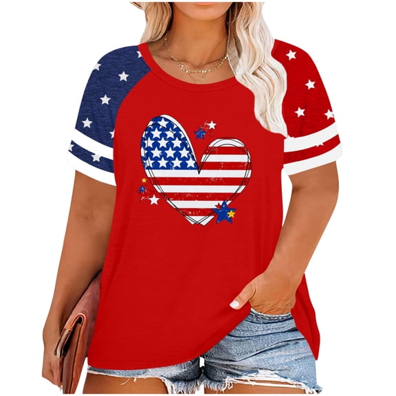 IYYVV Plus Size Flag Shirt for Women 4th of July Tshirts USA 1776 Patriotic Tops Anniversary Short Sleeve Tee Wine XXL