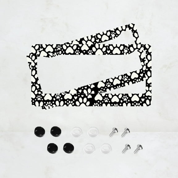 2PC Black and White Dog Paws License Plate Prame Aluminum Rust-Proof Auto Parts License Plate Decorative Screws Fit Standard 2 Holes 1 U.S. License Plate, 12.2x 6.3 Inch