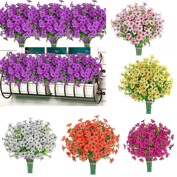 8 paquetes de flores artificiales para exteriores - arbustos verde lavanda para decorar jardín y porche, 35 cm de altura, sin necesidad de riego