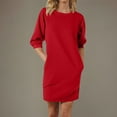 thumbnail image 2 of yillto Sweatshirt Dress Womens Long Sleeve Crewneck Pullover Dress Casual Plain Mini Dress with Pockets, 2 of 6