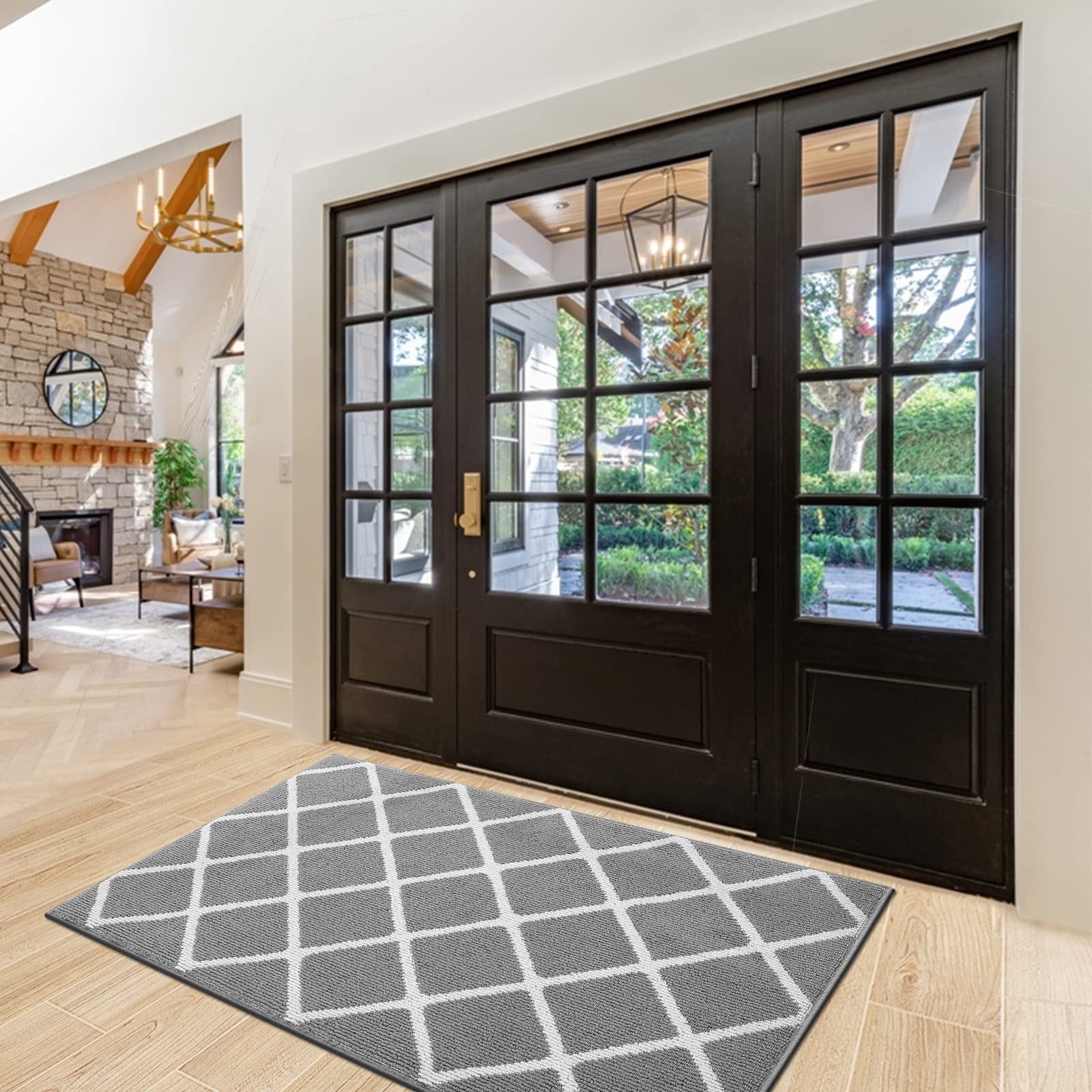 Buganda Extra Large Indoor Door Mat, 32"x 48", Non Slip Low-Profile Entrance Rug Front Inside Doormats Dirt Trapper Entry Door Rugs for Entryway, Grey