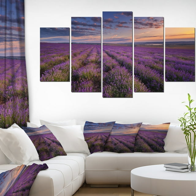 Dark Lavender Field with Cloudy Sky - Floral Canvas Art Print
