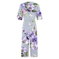 thumbnail image 4 of Maqroz One Piece Jumpsuits for Women Plus Size Floral Printed Boho Wide Leg V Neck Romper Pants Back Zipper Short Sleeve Summer Vacation Outfits with Pockets Loose Fit Purple XL, 4 of 5