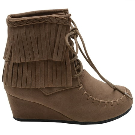 boots lace taupe ankle wedge fringe braid toddler