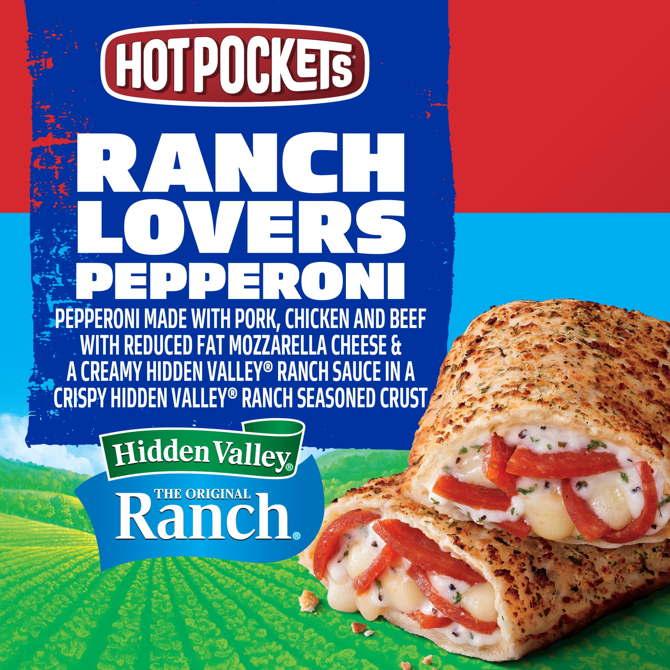 Hot Pockets Frozen Snacks, Ranch Lovers Pepperoni, Hidden Valley Ranch Seasoned Crust Sandwich, 17 oz, 4 pack (Frozen)