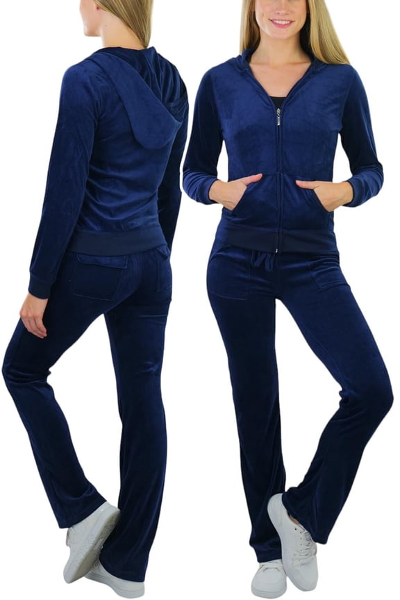 Women's Velour Tracksuit Zip-Up Hooded Jacket and Matching Pants
