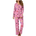 thumbnail image 2 of Hueook 2 Piece Sets for Women's Valentine's Day Printed Pajama Set for Daily Home Wear with Pocket Pink S, 2 of 7