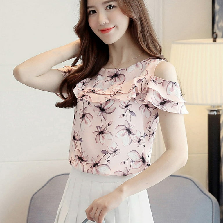 CBGELRT Womens Summer Tops 2023 Floral Print Chiffon Blouse