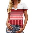 thumbnail image 5 of Otvok Ladies Striped Color Block T-shirt, Womens Tops Trendy Button V Neck Short Sleeve Tshirts Business Casual Basic Tee Loose Fit, 5 of 6