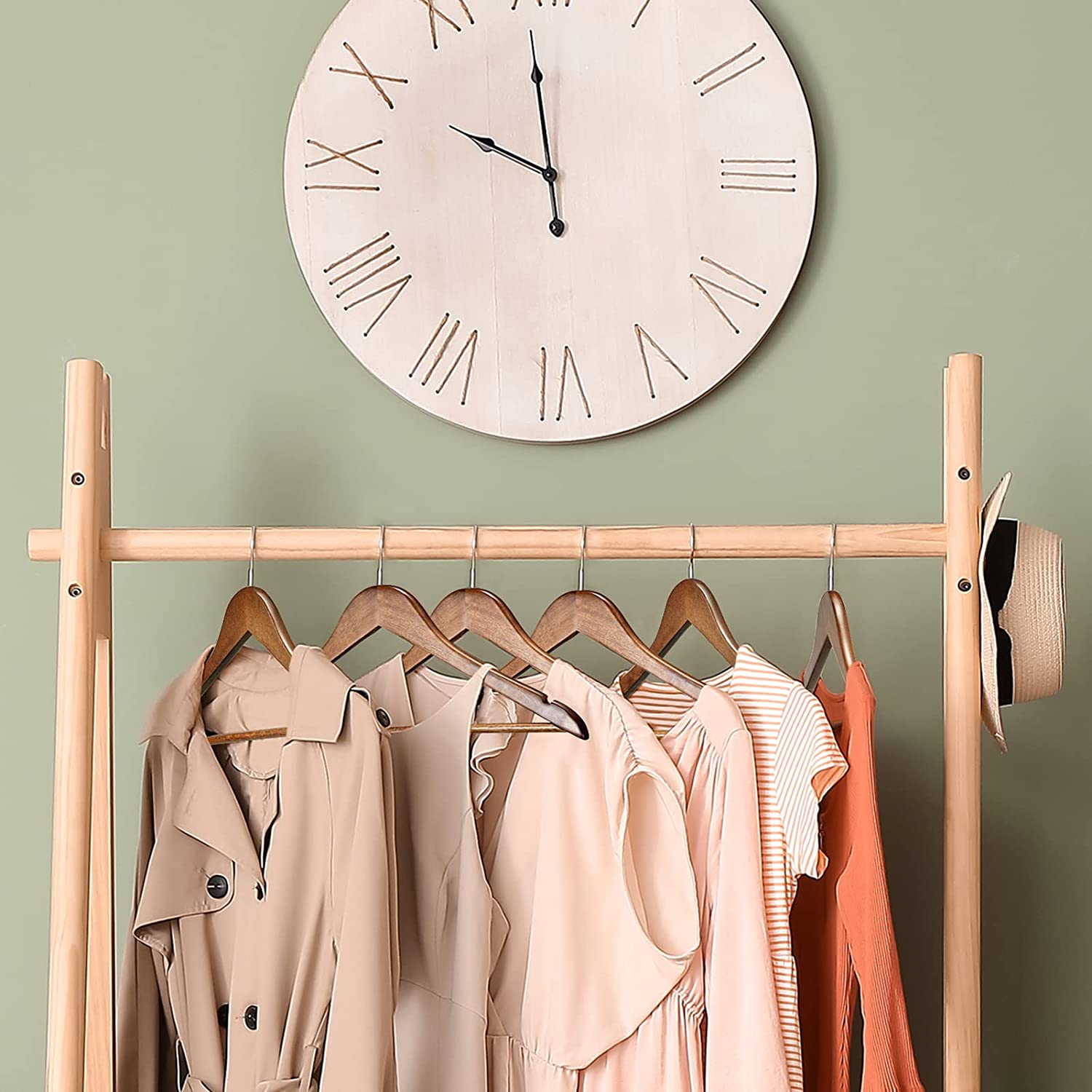 Heavy Duty Solid Wood Coat Hangers 30 Pack, Smooth Finish Bulk Wooden Hangers with Non-Slip Pant Bar and 360 °   Swivel Hook