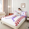 thumbnail image 3 of Erosebridal Purple Dripping Baseball Stitch & Batter Silhouette Graphic Queen Sheet Sets 4 Pieces, Baseball Graphic Bed Set for Boys And Girls Kids,Ultra Soft Home Decor, 3 of 5