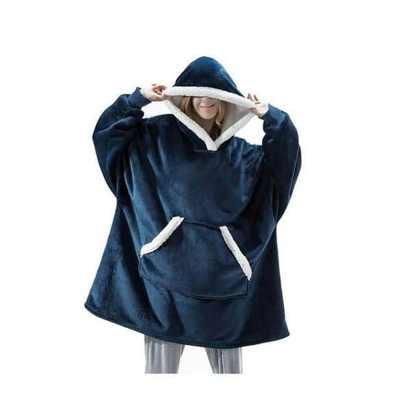 Sudadera de de franela y sherpa, de gran tamaño con capucha y bolsillo, para mujeres, hombres, y adolescentes, azul izÜg Azul