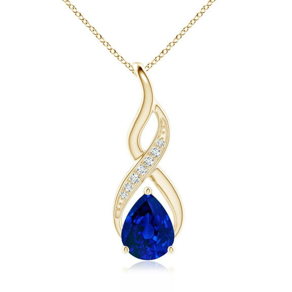 ANGARA Lab Grown 1.75 Ct Blue Sapphire Infinity Swirl Pendant with Diamonds for Women in 14K Yellow Gold (Size-9x7mm) | Anniversary, Jewelry Gift for Women | Lab-Grown Blue Sapphire Necklace