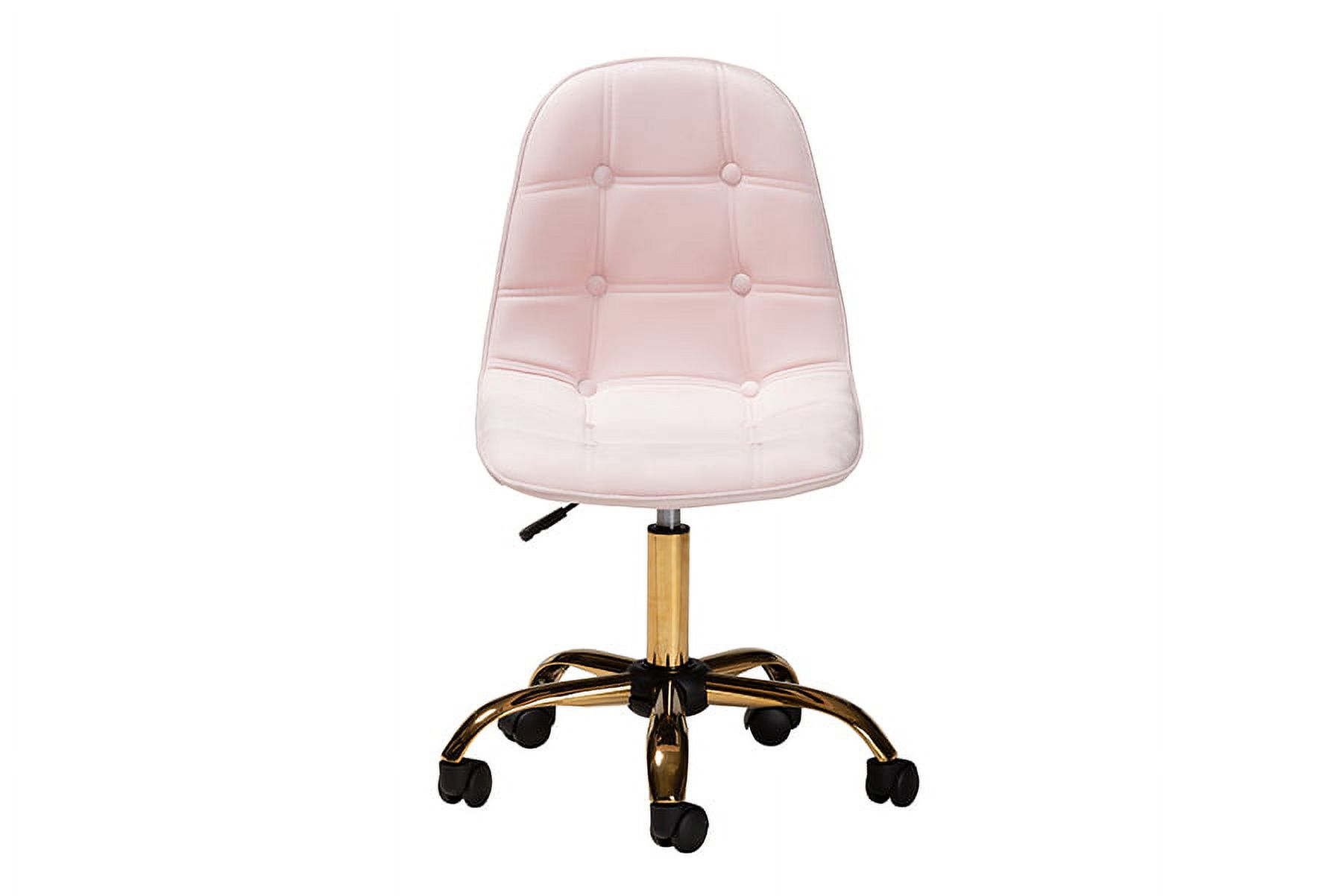 Baxton Studio Kabira Contemporary Glam and Luxe Blush Pink Velvet Fabric and Gold Metal Swivel Office chair