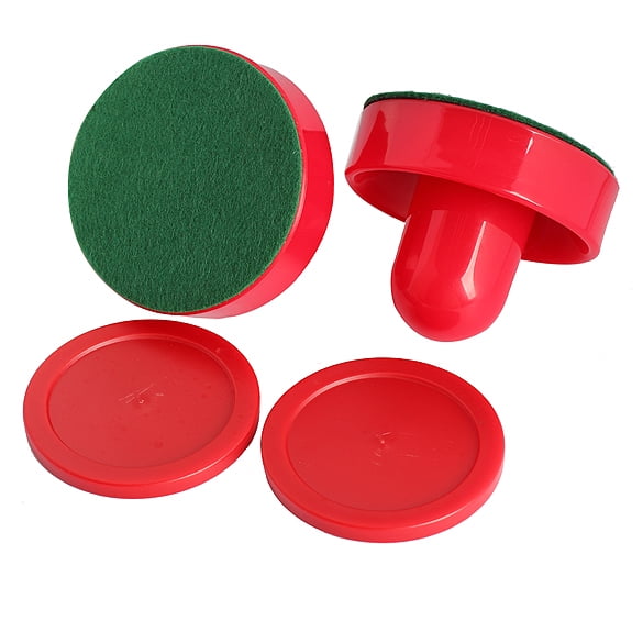 2 Air Hockey Pushers-Cream/Green Felt & 4 Round 2-1/2" Red Pucks-Table Hockey 