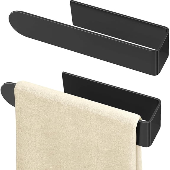XBQUSVI 2 Pack Self Adhesive Towel Rack, 8 inch Square Hand Towel Bar for Bathroom Kitchen Cabinet RV, Black