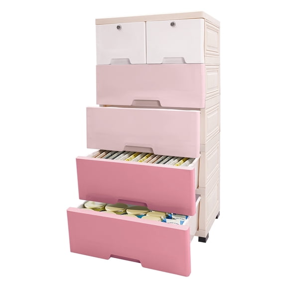 Miumaeov Plastic Storage Cabinet Closet Drawers Tall Dresser Organizer Floor Standing Storage Tower with Keys & 6 Drawers