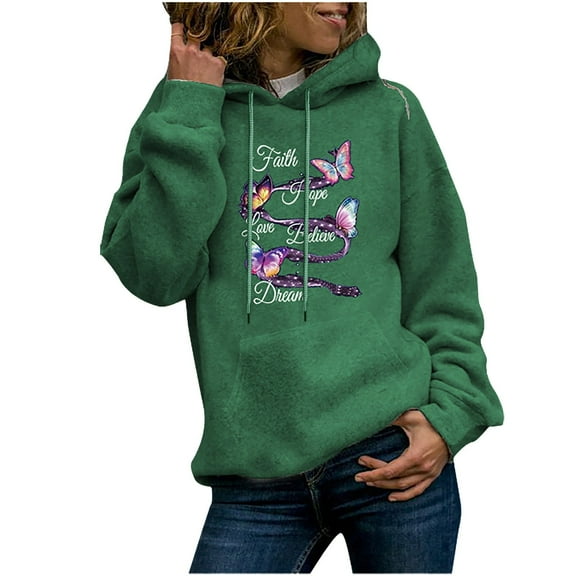 Fesfesfes Women Hooded Long Sleeve Butterfly Print Hooded Pocket Casual Sweatshirt Top Sale or Clearance