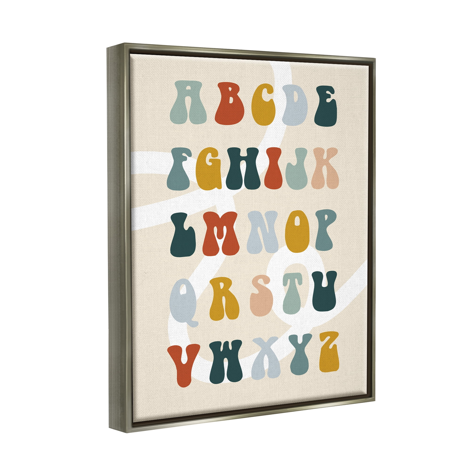 Stupell Industries Earth Tones Alphabet Typography Painting Gray Floater Framed Canvas Art Print Wall Art, 17 x 21