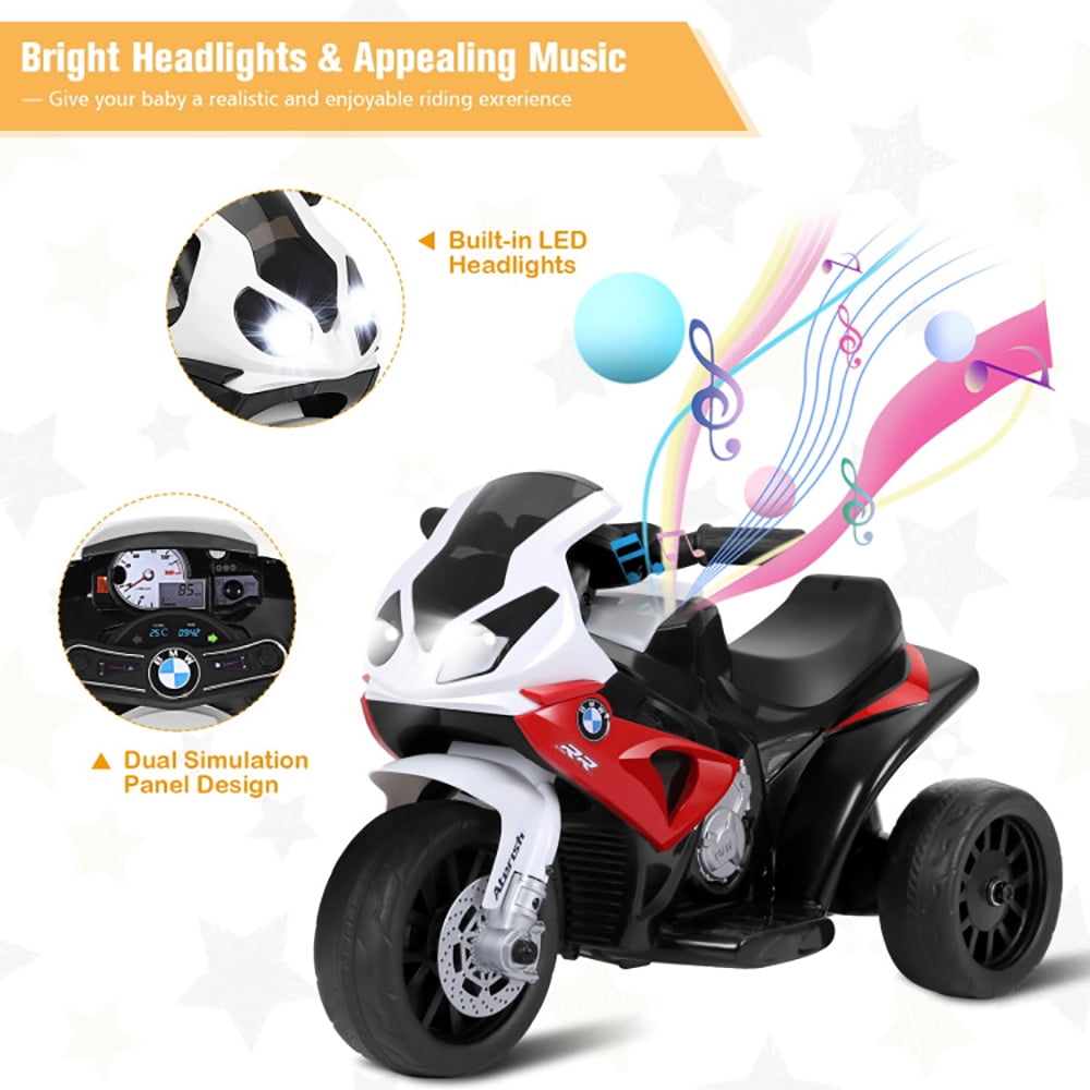 Resenkos 6V Kids 3 Wheels Riding BMW Licensed Electric Motorcycle-Red, Motorcycle Toy for Children Boys & Girls