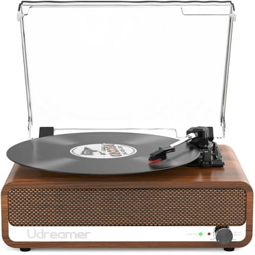 Udreamer Vinyl Record Player With Bluetooth,All In One 3-Speed Vintage StereoTurntable with speakers,Brown