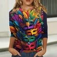 thumbnail image 2 of Hogleaql Women's Mardi Gras Tops 3/4 Sleeve Crew Neck Loose Tops Carnival Mask Prints Pullover Dressy Relaxed Fit Shirts Casual Blouses Yellow S, 2 of 6