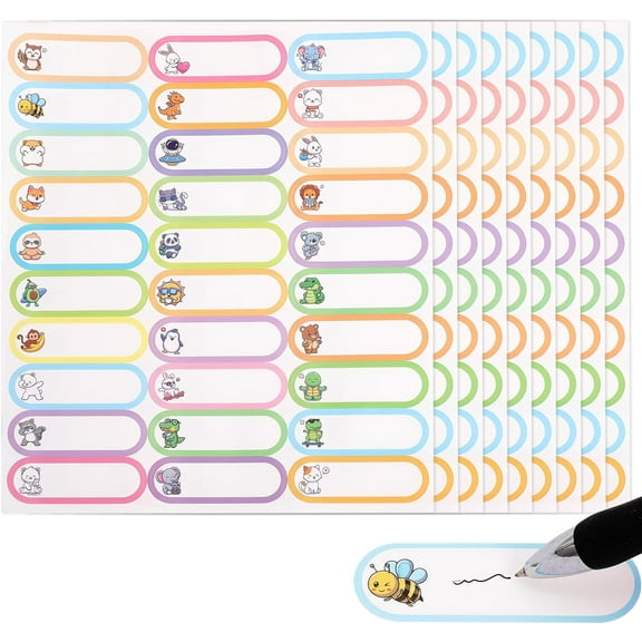 300 PCS Bottle Labels for Daycare Cartoon Animal Self Adhesive Blank Stickers Writable Paper Decals for Name Marker Personalized Label Name Labels for Daycare for DIY