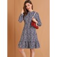 thumbnail image 2 of Vestido A Media Pierna De Leopardo Con Dobladillo Con Volantes Y Manga Larga En La Parte Delantera Con Cuello Redondo Y Cuello Redondo Para Mujer Azul marino L, 2 of 6