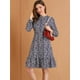 thumbnail image 2 of Vestido A Media Pierna De Leopardo Con Dobladillo Con Volantes Y Manga Larga En La Parte Delantera Con Cuello Redondo Y Cuello Redondo Para Mujer Azul marino L, 2 of 6