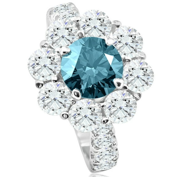 Pompeii 3 1/2Ct TW Blue & White Diamond Halo Engagement Ring 14k White Gold Lab Grown