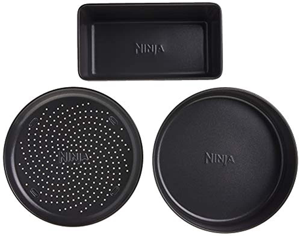 Ninja Official Non-Stick Bakeware Set [4026J300EUK] Cake Tin & Crisper  Tray, Compatible with Ninja Foodi OP100, OP300, OP500, Black