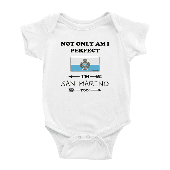 Not Only Am I Perfect, I'm San Marino Too! Baby Bodysuits Newborn Clothes (White, 0-3 Months)