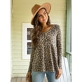 thumbnail image 3 of CALIPESSA Womens Fall Waffle Knit Leopard Print Tunic Peplum Tops Long Sleeve Casual Flowy Navy Blue Henley Shirt, 3 of 4