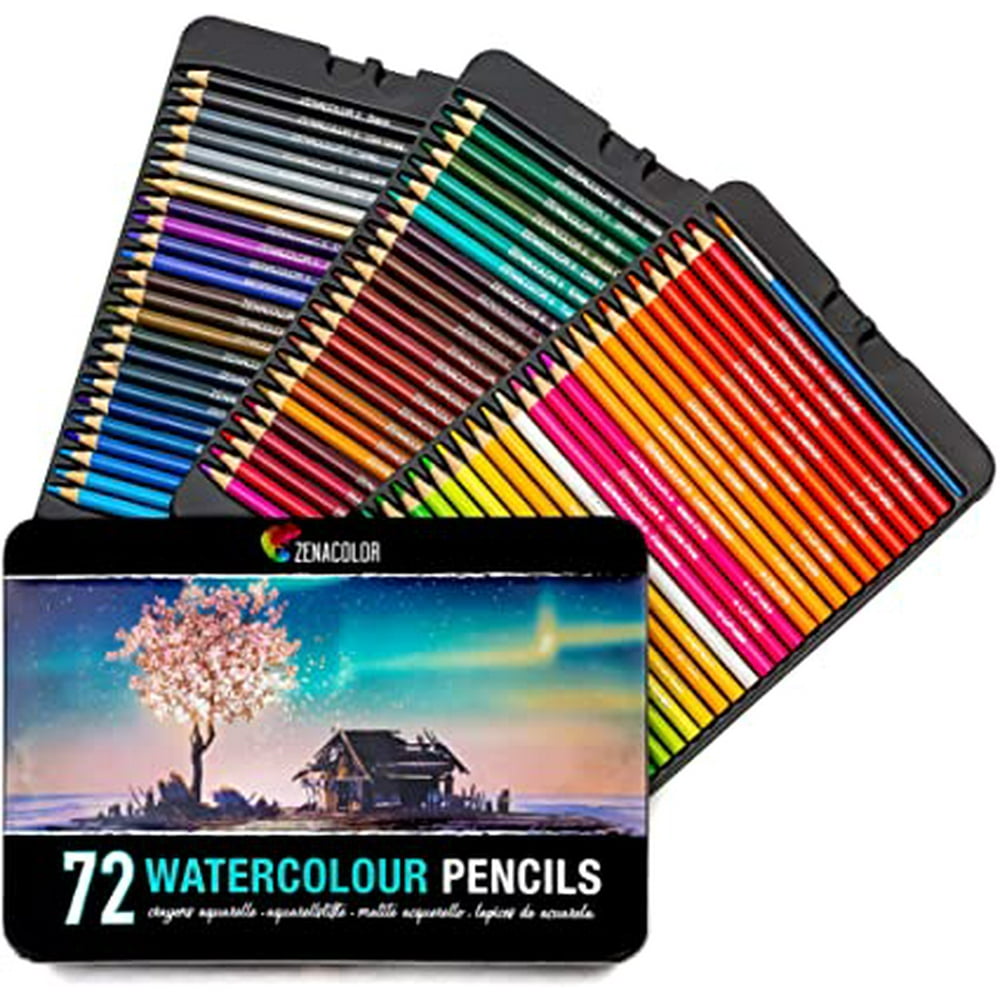 72 Watercolor Pencils Professional, Numbered, with a Brush and Metal