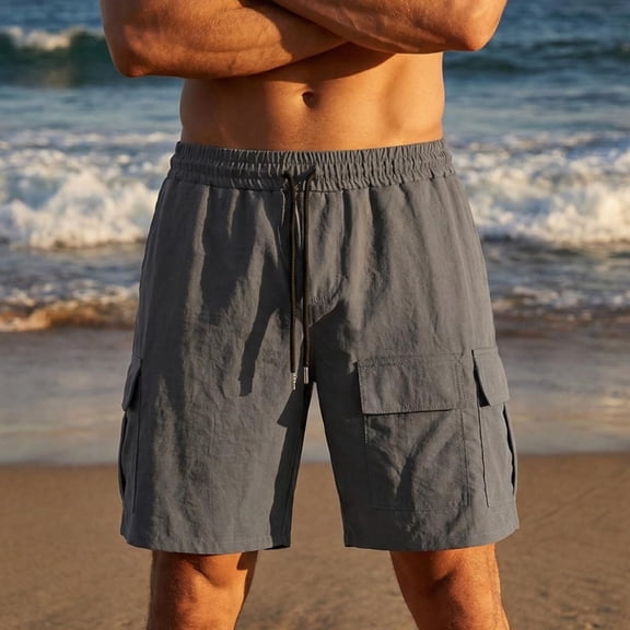 Mifsaly Men Cargo Swim Shorts Drawstring Quick-Dry Beach Board Shorts Outdoor Everyday Casual Summer Vacation Short Pants with Multi Pockets XXL