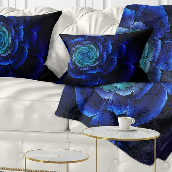 Designart Fractal Silver Blue in Dark - Floral Throw Pillow - 12x20