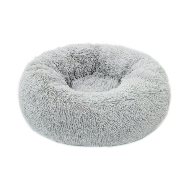 TORMAYS Calming Donut Cama para Perro XL Felpa Redonda Cama para Perros y Gatos Anit-Anxiety Marshmellow Cojín de Piel Sintética Esponjoso (32"Gris Claro)